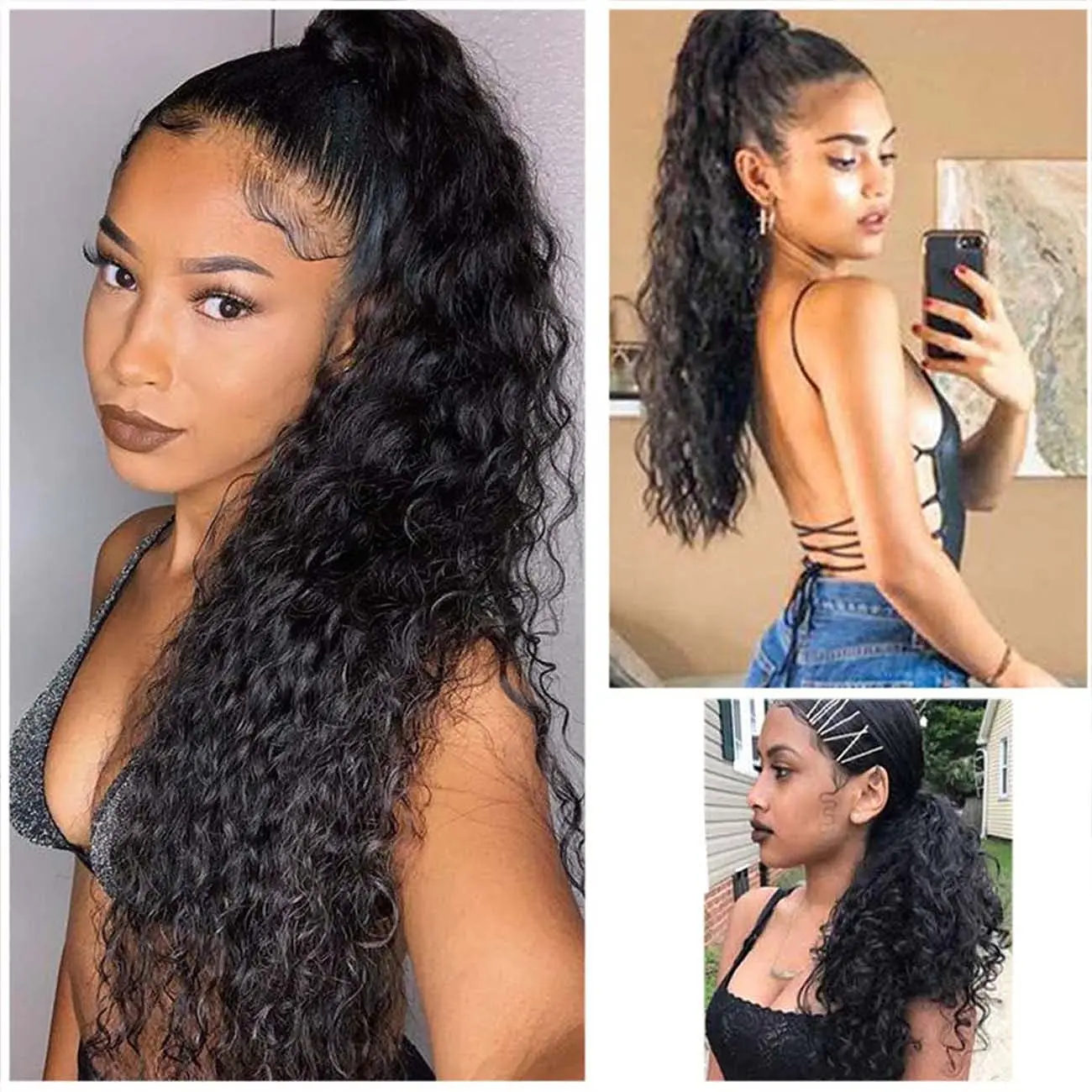 موجة المياه ذيل حصان شعر مستعار بشري التفاف حول ذيل حصان الرباط ذيل حصان الشعر البرازيلي ذيل حصان كليب في هيربيسي #6