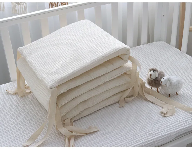 Waffled Cotton Baby Cot Bed Bumper for Crib One-piece Newborn Infant Kids Bed Fence Pillow Protector Cot Surround Bumpers