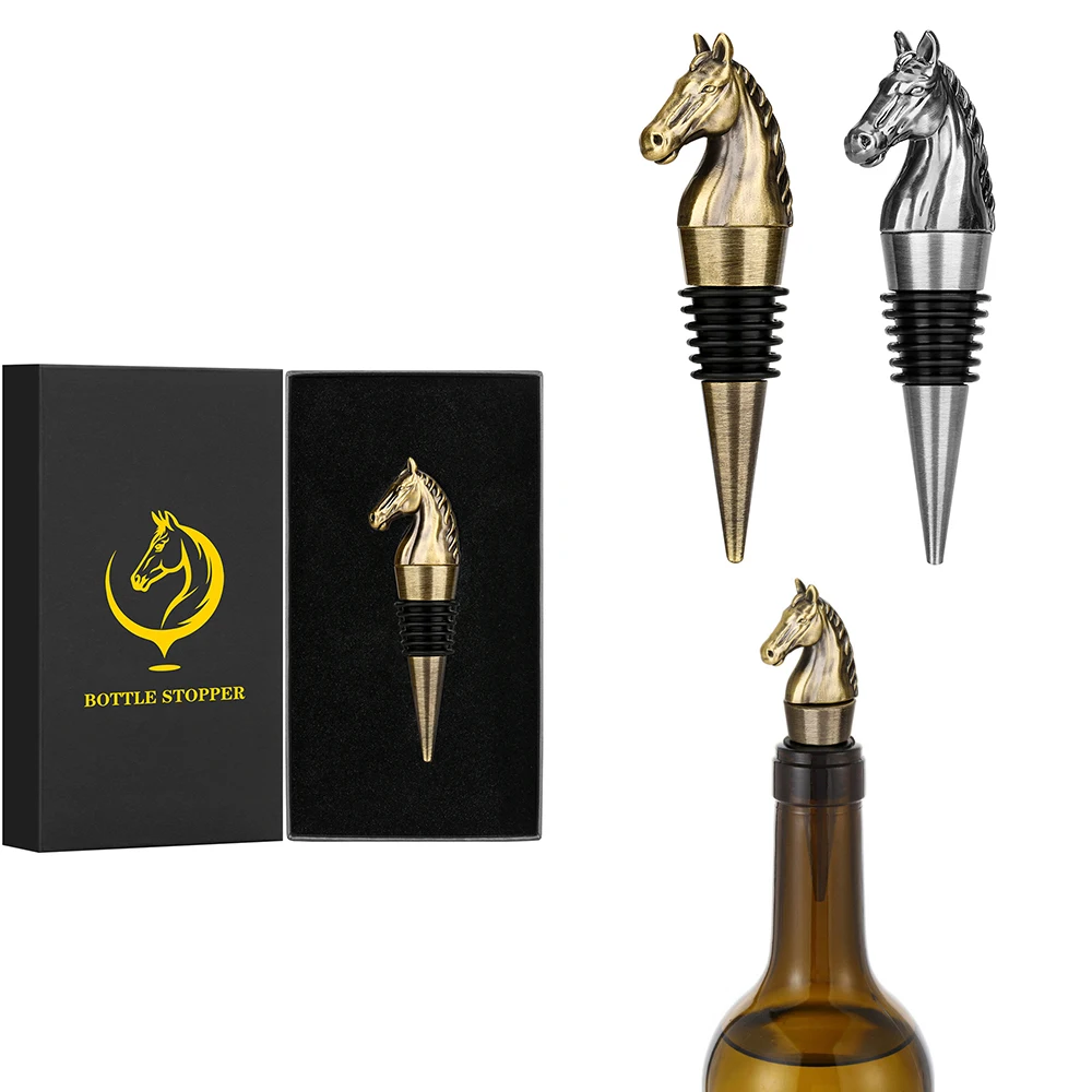 

Horse Head Decor Bottle Stopper Bottle Caps Wine Stopper Family Bar Preservation Tools Silicone Alloy Metal Wine Stoppers Gift