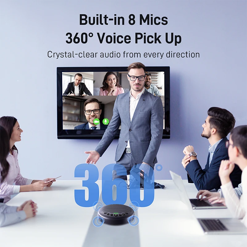 Bluetooth Speakerphone Conference Speaker EMEET Luna Plus USB Speaker Phone with 8 Microphones 360° Voice Pickup for Home Office