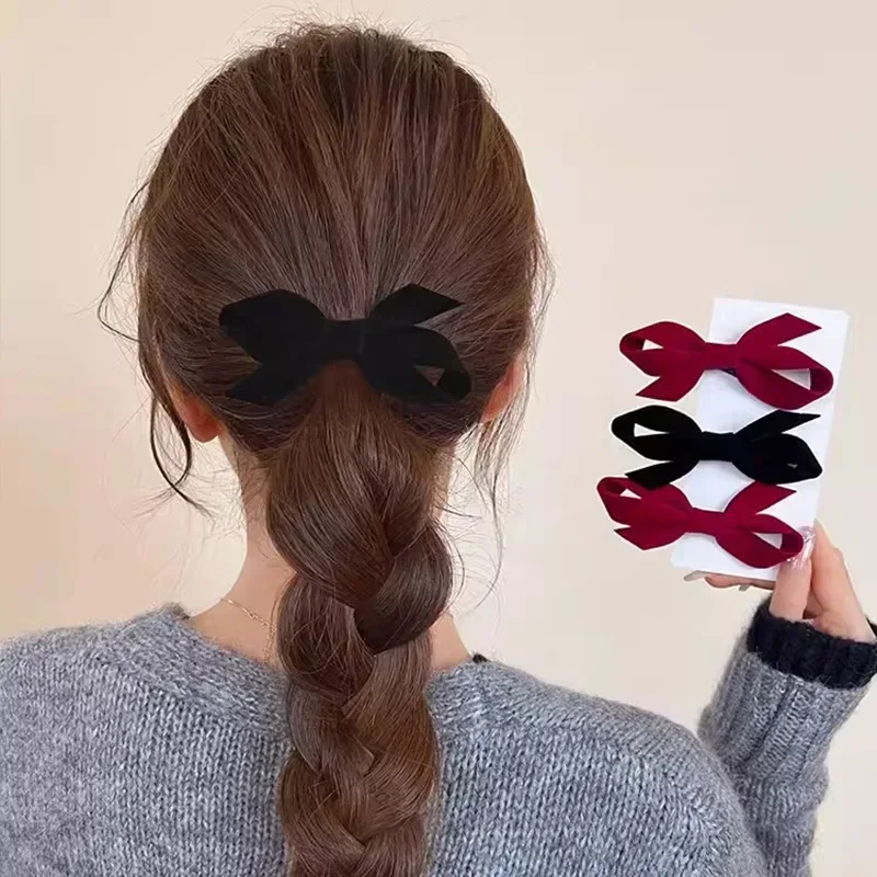 Velvet Red Black Bow Bangs Clip Girls Mini Bows Hair Side Clips Women Girls Sweet Cute Barrettes Headwear Styling Accessories