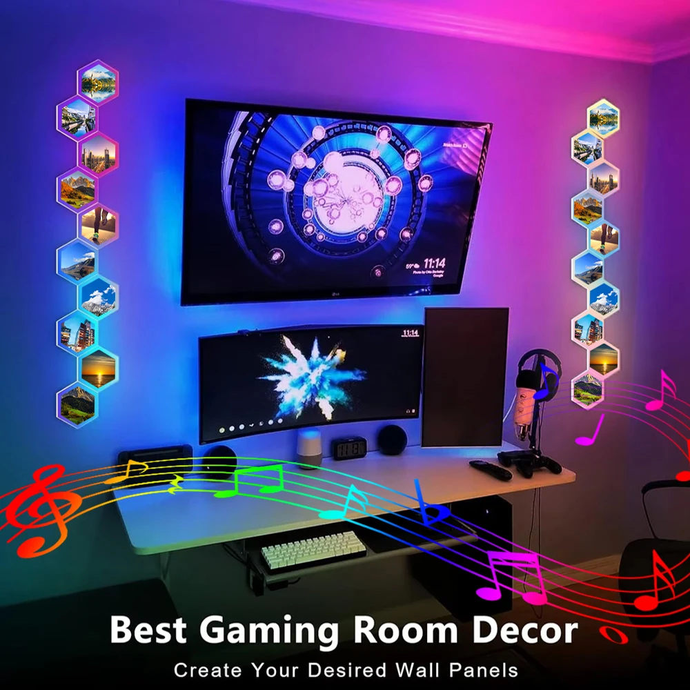 RGBIC Quantum Lamp LED Wall Background Light with Music Rhythm Night Lighting DIY Shape Splicing APP Control Atmosphere Lighting