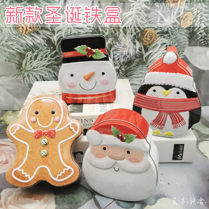 4 Pcs Special Shaped Christmas Santa Claus Food Storage Tin Iron Packing Box For Gingerbread Candy Chocolate Cookies