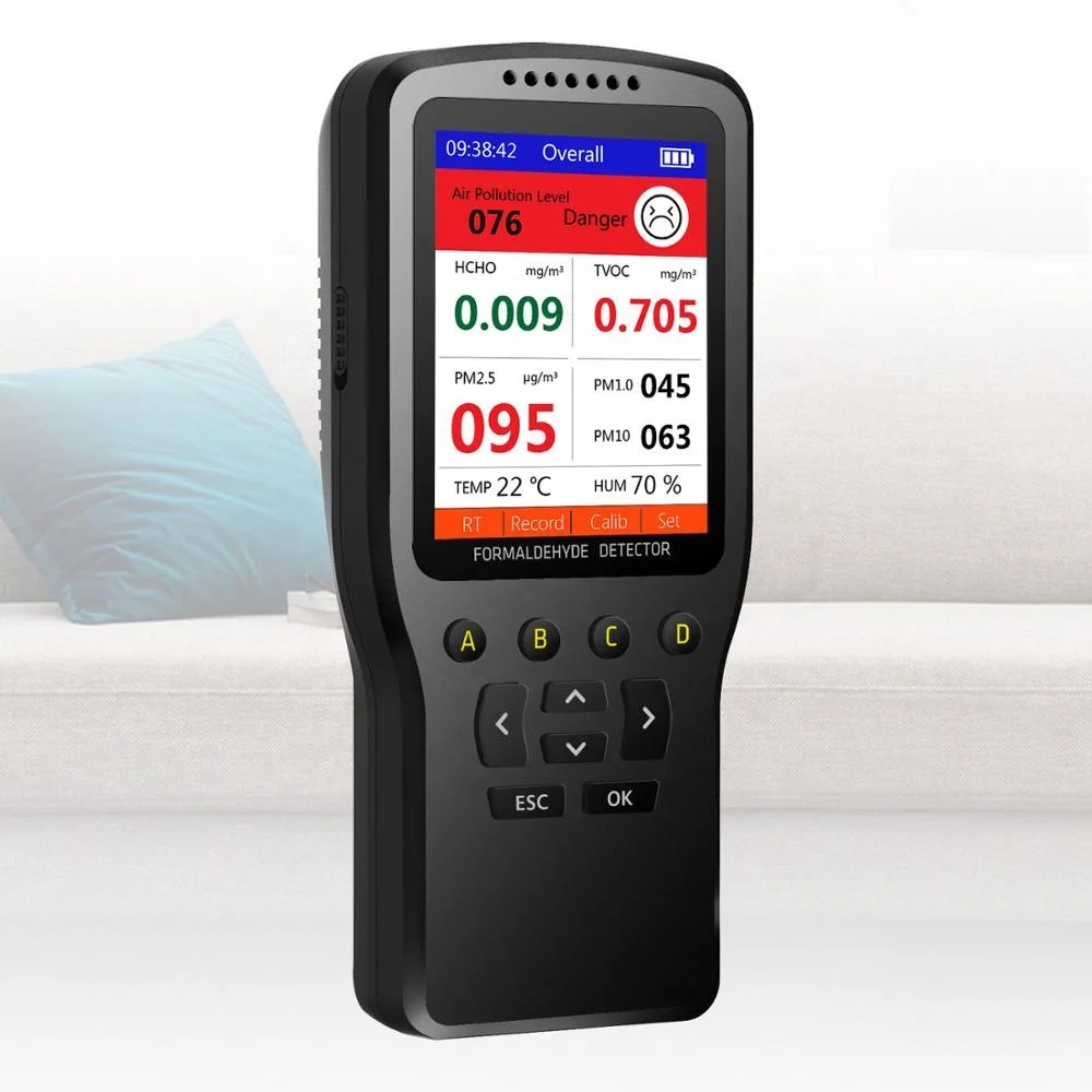 

Colorful Display Air Quality Monitor for PM2.5 HCHO TVOC with recording curve and settable alarm