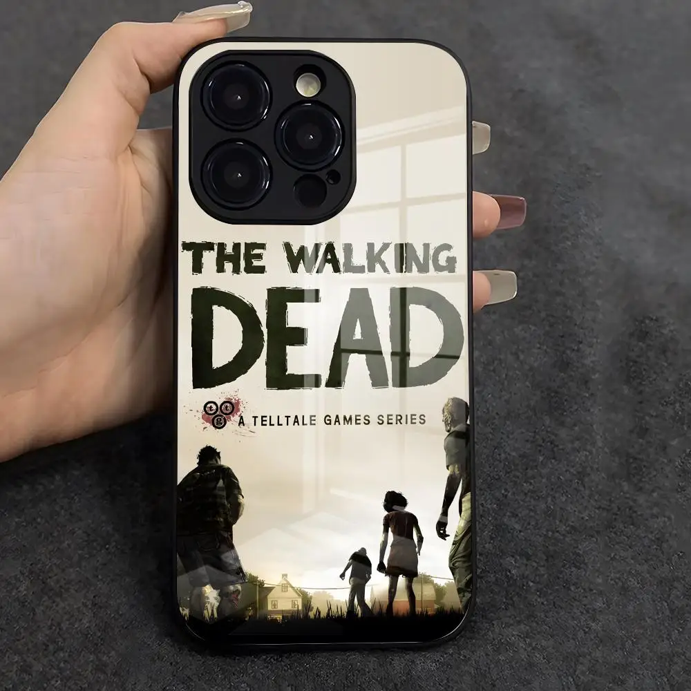 حافظة لهاتف آيفون 17 Air 16 E Pro Max 15 14 13 Mini 12 Pro 11 Max Plus غطاء زجاجي أسود من Game The Walking Dead #5