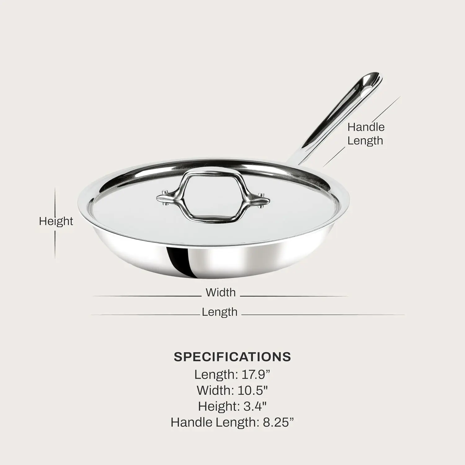 D3® Stainless Steel 10 inch Frying Pan Covered- Made in the USA- The Original Bonded Professional Cookware- Oven Safe & Inductio
