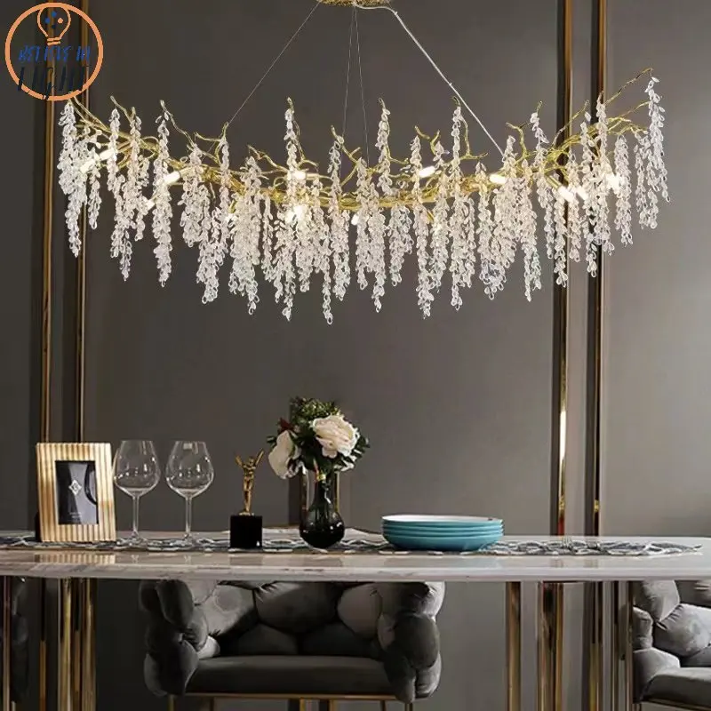 

2023 New Designer Dining Room Chandelier Crystal Grape Bunch Pendant Light Luxury LED Living Room Indoor French Lighting