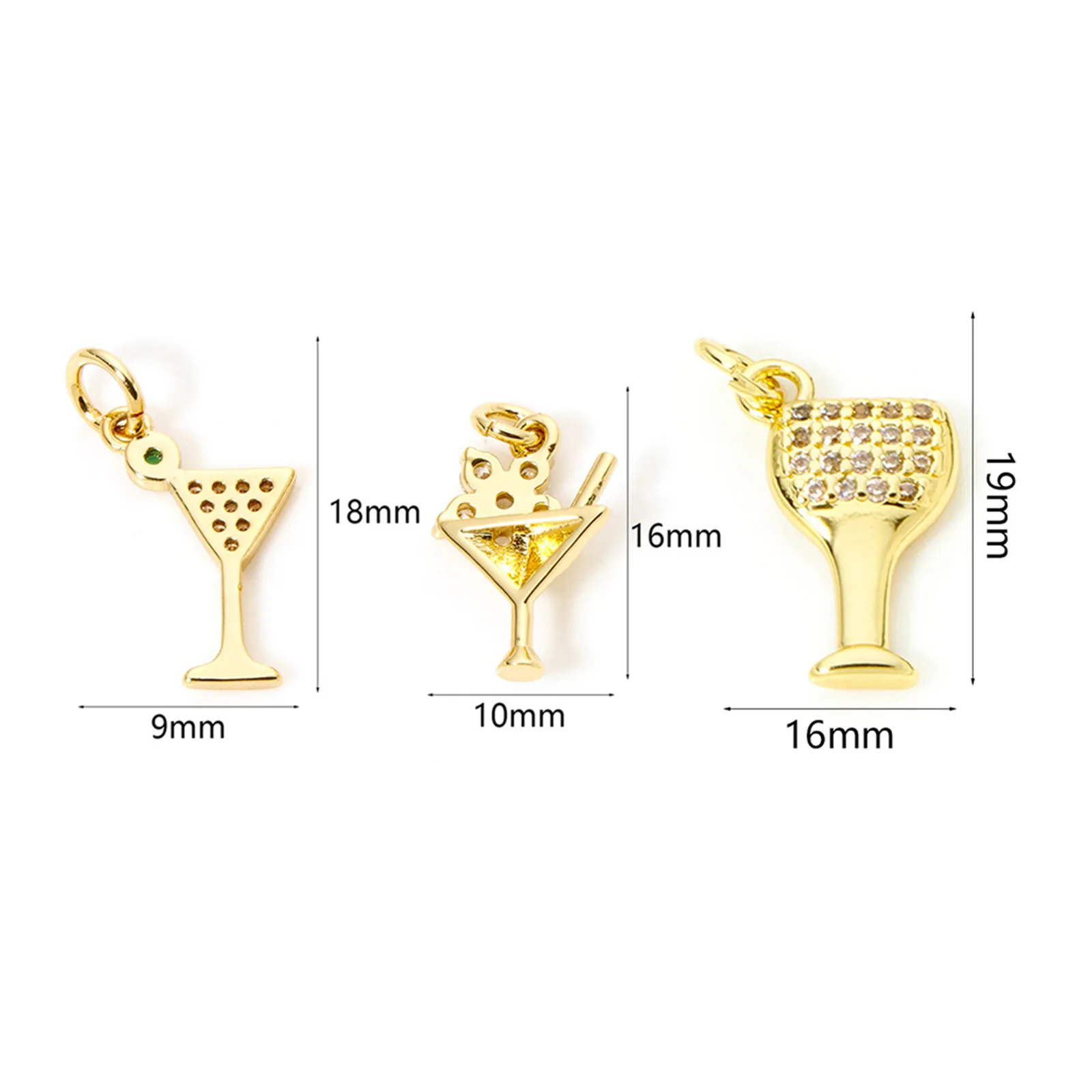 2 Piece Brass Charms 18K Gold Plated Wine Glass Transparent Cubic Zirconia Pendant For DIY Neckalce Jewelry Making Findings