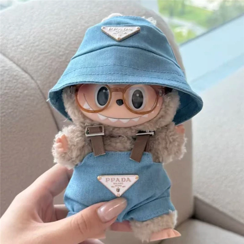 Ropa para muñeca Labubu de 15 y 17cm, monos de pescador Triangel invertido, sombrero de lujo, zapatos, atuendo, ropa, accesorios para fiesta sentada