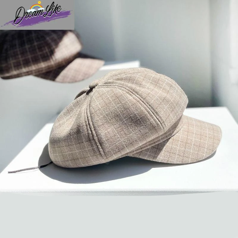women's-autumn-winter-plaid-retro-british-style-beret-hat-small-face-flattering-eight-corner-cap-korean-versatile-trendy