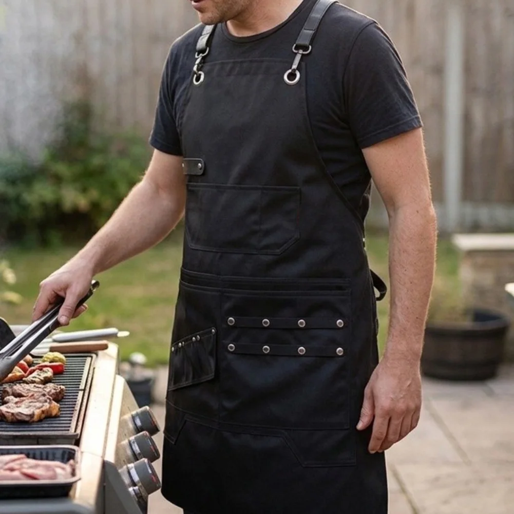 Oil-resistant and waterproof BBQ apron made from toughened polyester for grilling cooking and baking in active environments