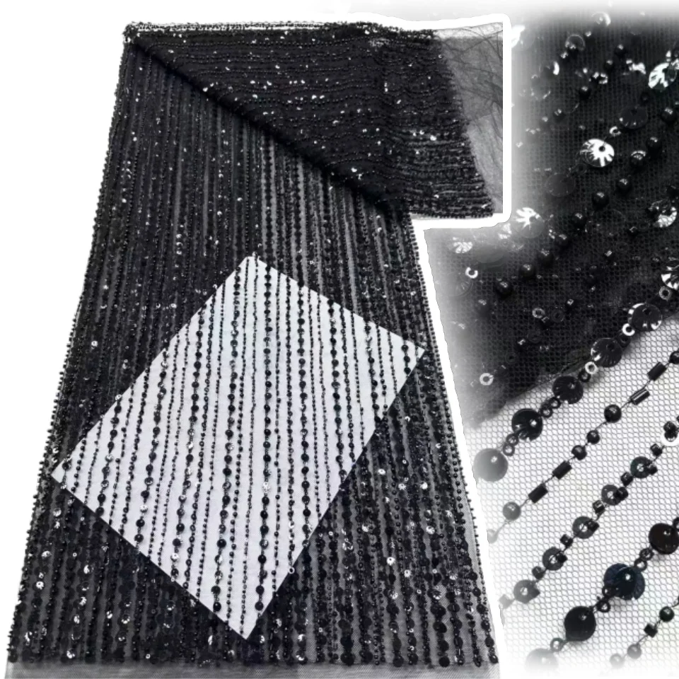 

Черная африканская кружевная ткань для жениха, 2021, высокое качество, вышитая блестками, нигерийская французская кружевная ткань для свадебного платья SZ1527