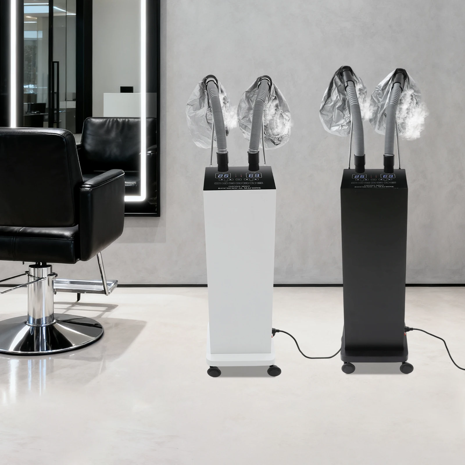 Máquina de vaporização de cabelo de tubo duplo 650W, barbeiro, dispositivo de cuidados capilares, micro névoa profissional, processador de cor de cabelo, 110V branco/preto