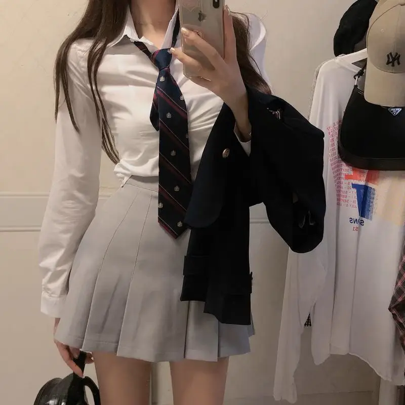 韓国制服スーツジャケットシャツハイウエストプリーツスカート女性 JK 制服セット和風春の新 JK 制服セット