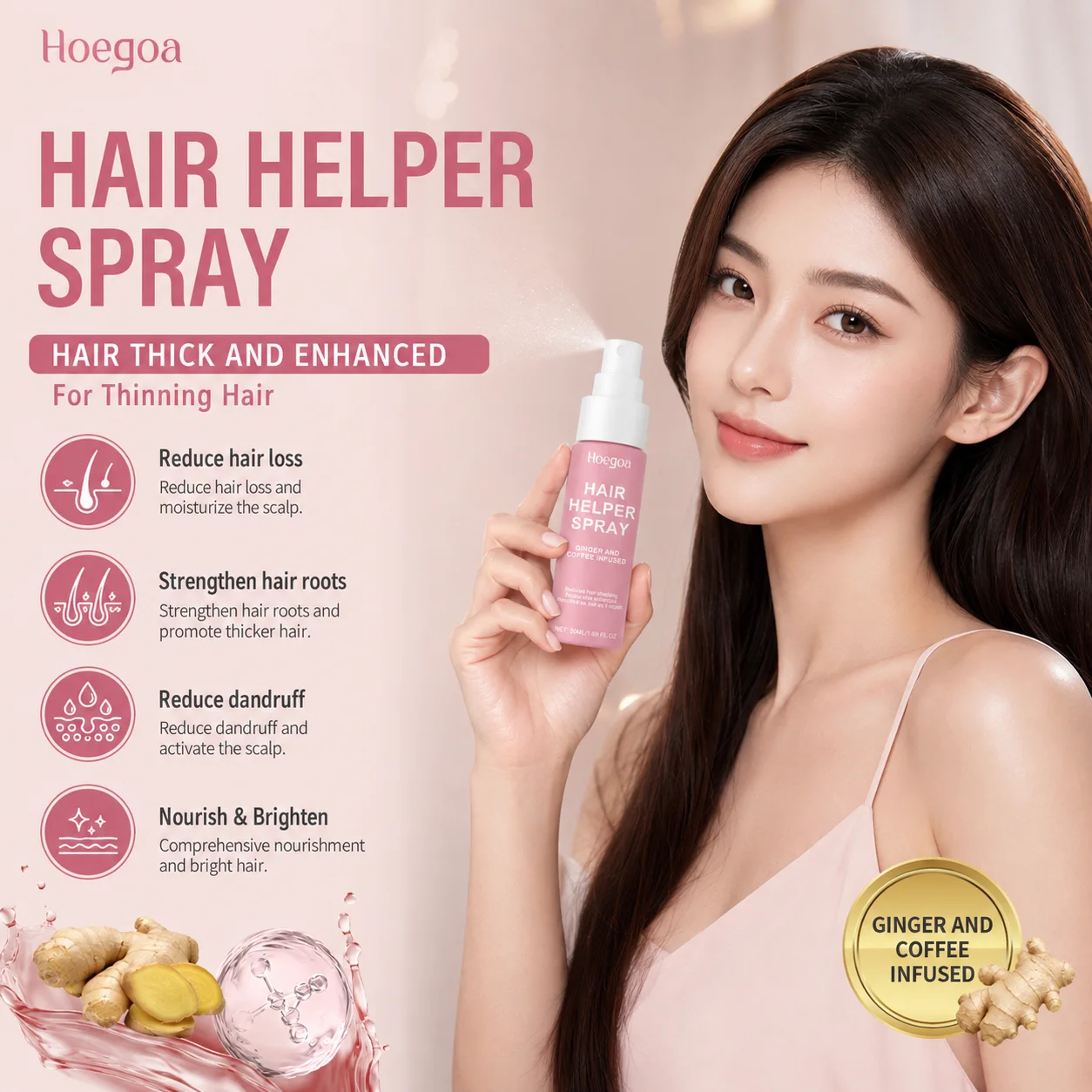 Hoegoa Hair Helper Spray Strengthen Hair Roots Reduce Hair Loss Moisturize Scalp Reduce Dandruff Daily Use Hair Care Spray 50ml