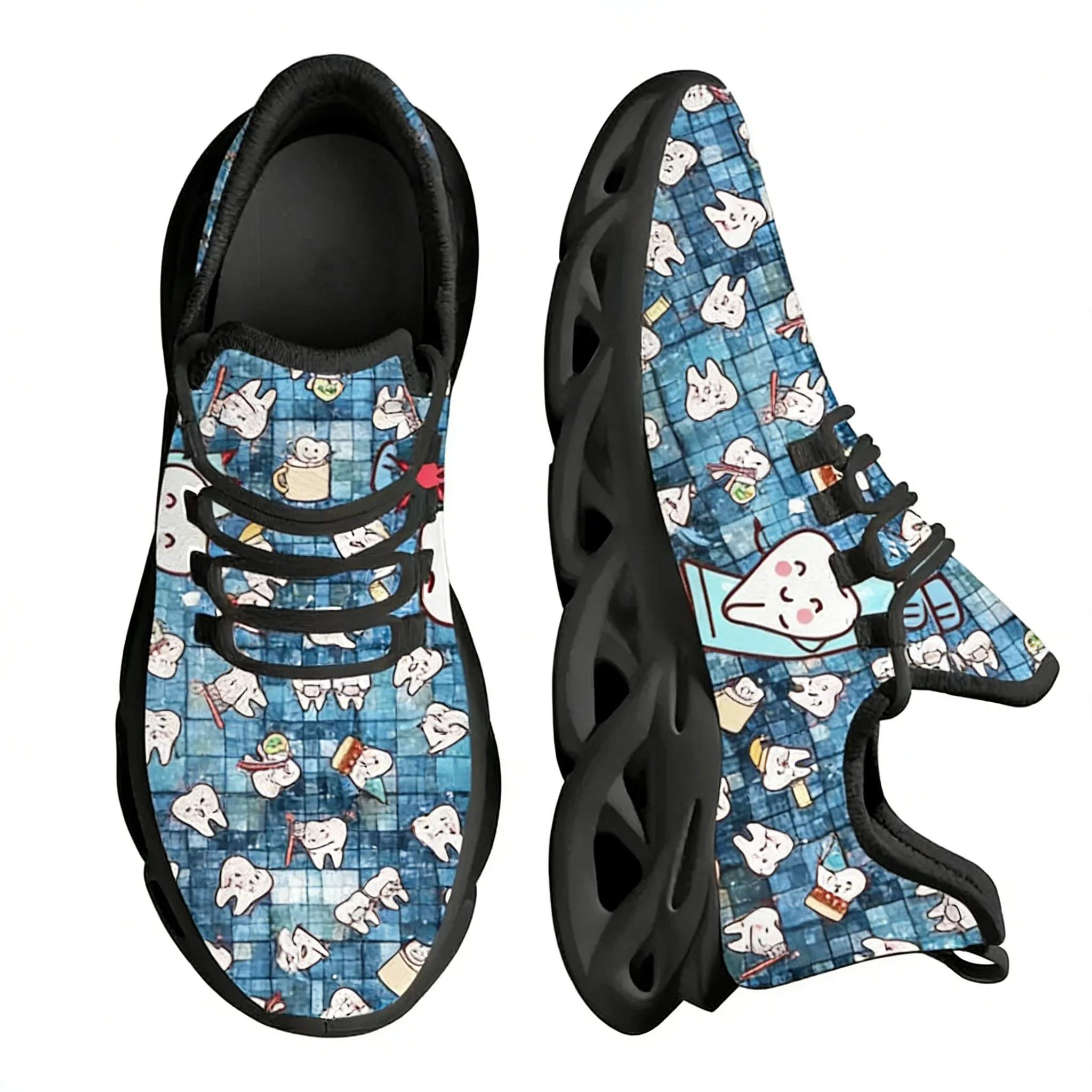 

New Trend Women Flats Cartoon Dentist Tooth Pattern Casual Shoes Breathable Mesh Female Sneakers Zapatos Mujer 2022