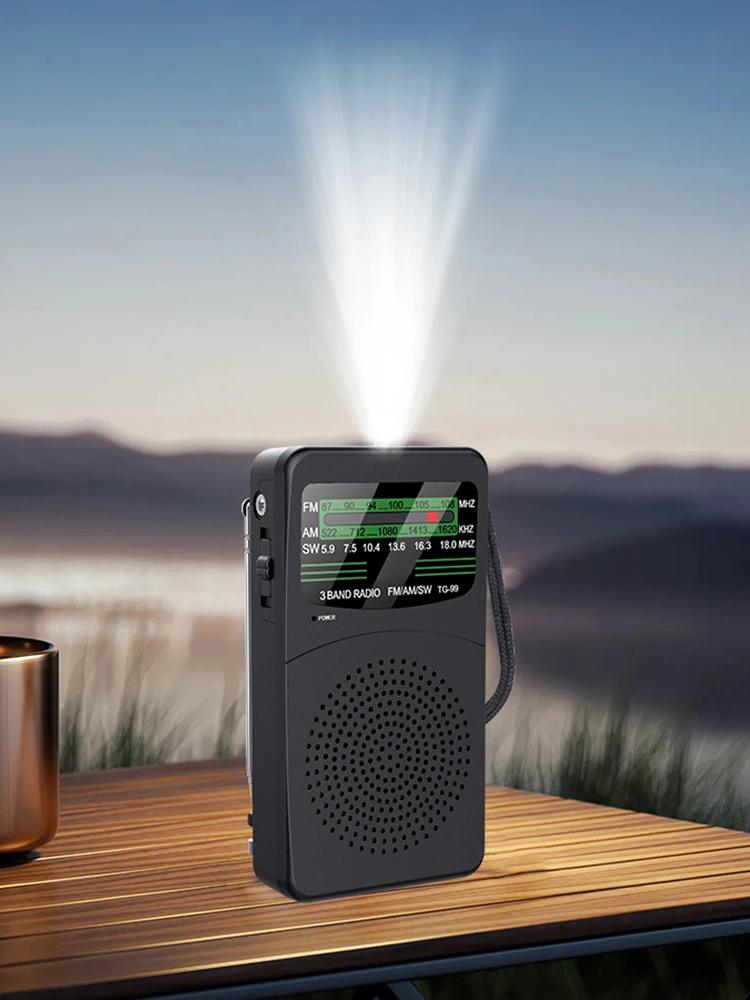 راديو AM FM SW محمول مع مصباح يدوي LED مع مقبس سماعة أذن للتخييم في الهواء الطلق وهدايا الطوارئ لكبار السن