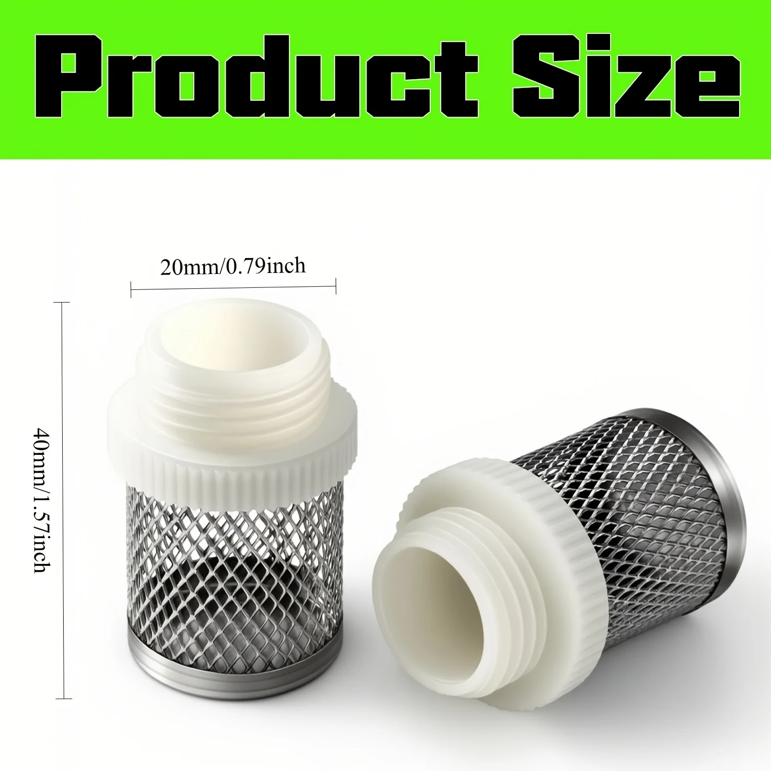 2PCS 20mm Water Pump Filter Stainless Steel Mesh Strainer for Garden Irrigation Inlet