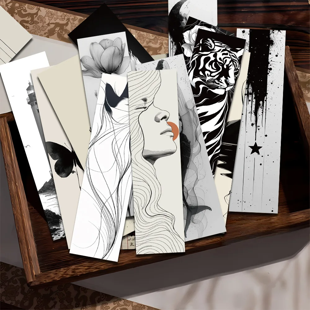 

30Pcs Black and White Bookmarks Reading Book Tags DIY Page Tags Gift Decoration Cards Student Message Cards Bookmarks Back