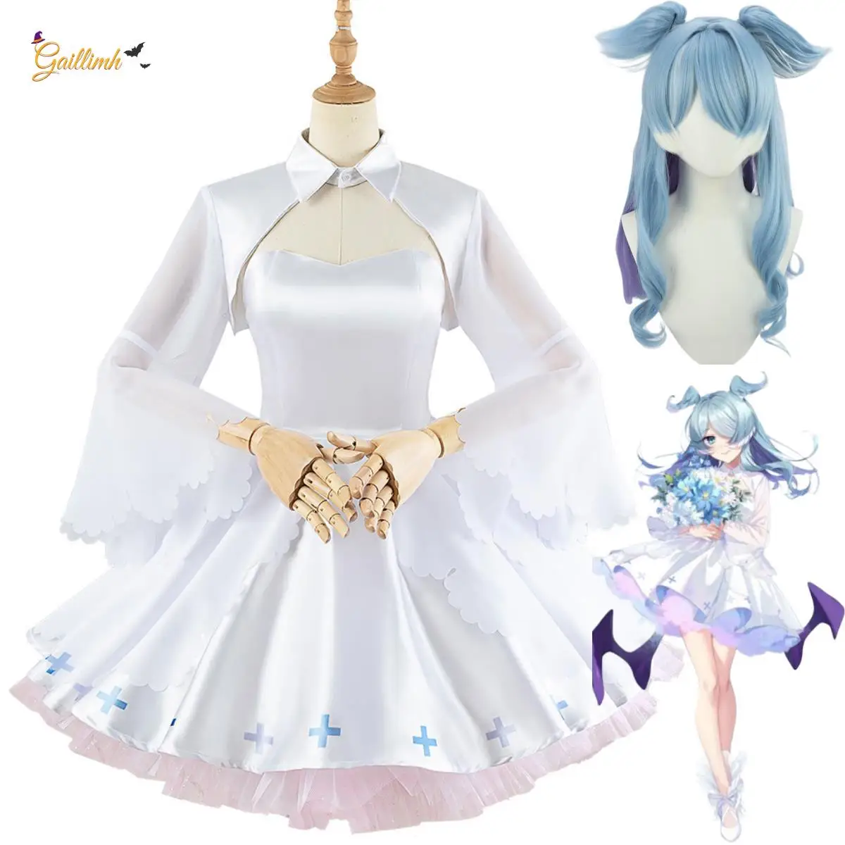 Anime Vtuber NIJISANJI Elira Pendora Cosplay Costume Lazulight 1st Anniversary White Dress Princess Skirt Woman Sexy Party Suit