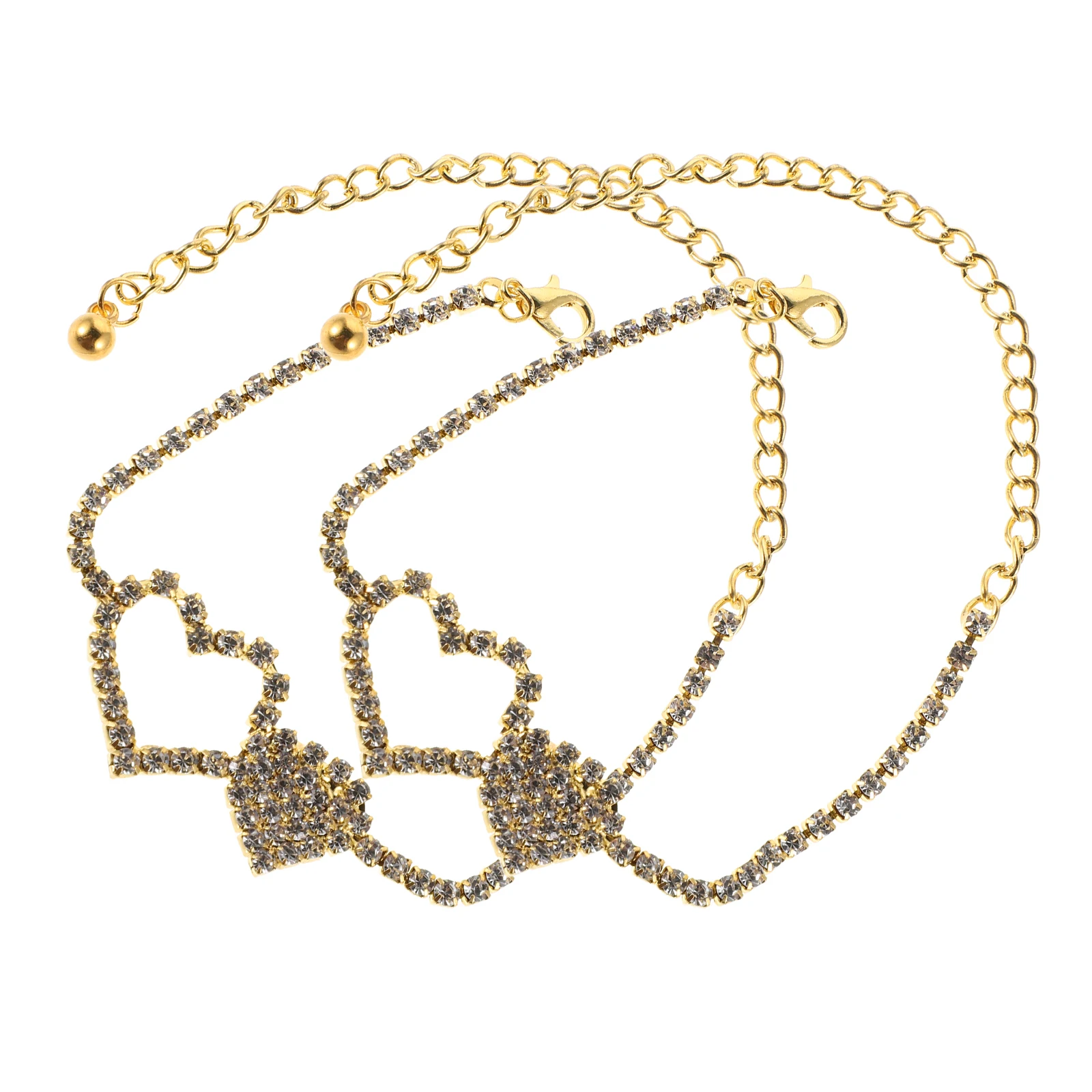 

2 Pcs Shape Adjustable Anklet Beach Foot Jewelry Rhinestone Heart Anklet Rhinestone Women Ankles Accessories