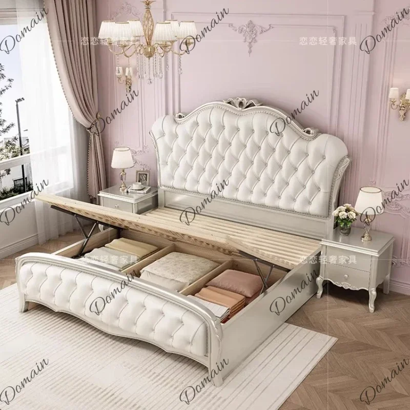 Cama para niñas, estilo francés, con estructura de madera y soporte para las patas, sin colchón, con espacio de almacenamiento, tamaño individual o matrimonial, muebles para el hogar.