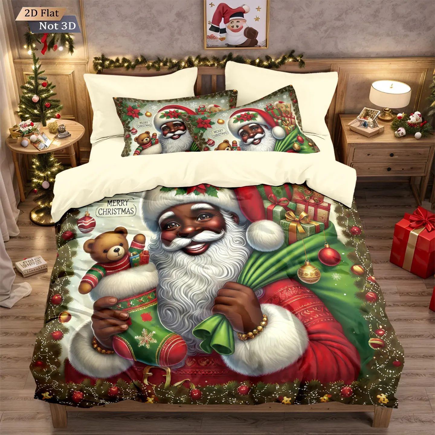 

Рождественский комплект пододеяльников из 3 предметов, фланелевые наволочки Санта-Клауса, комплект постельного белья с цифровым принтом для кровати Queen King, теплое постельное белье
