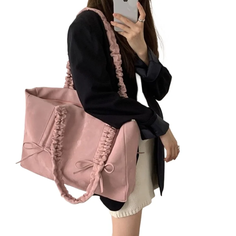 

Girl Tote Bag Lady New Korean Niche Design Pink Bow Decoration Large Capacity High Appearance Level and High Quality Handbags