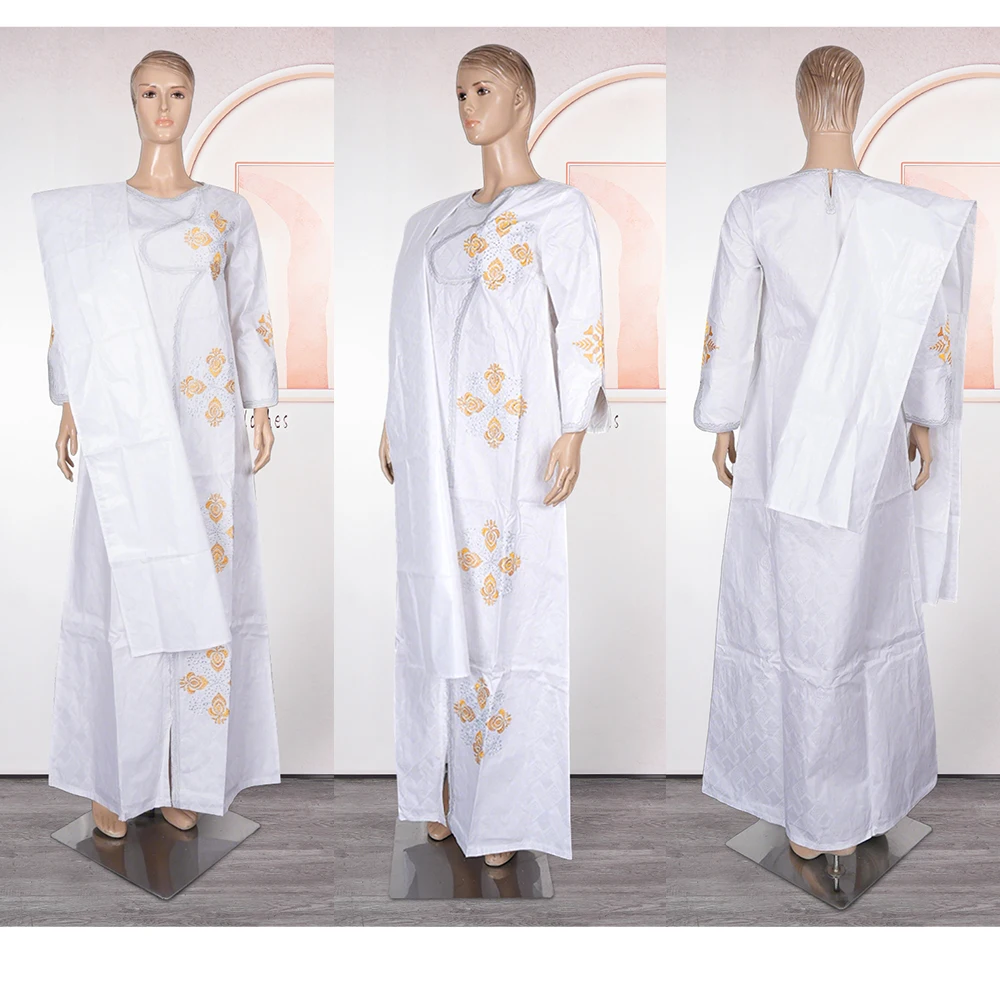 African Dresses for Women Dashiki Traditional Embroidery Bazin Gown Ankara White Robes Nigeria Wedding Evening Party Dress