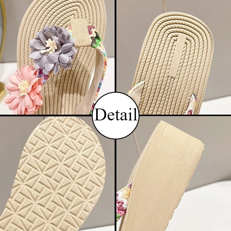 Women Slippers Summer Platform Wedges Mid Heels Flower Peep Toe Fashion Anti-slip Beach Outdoor Soft Flip Flops Zapatos De Mujer - Image 6