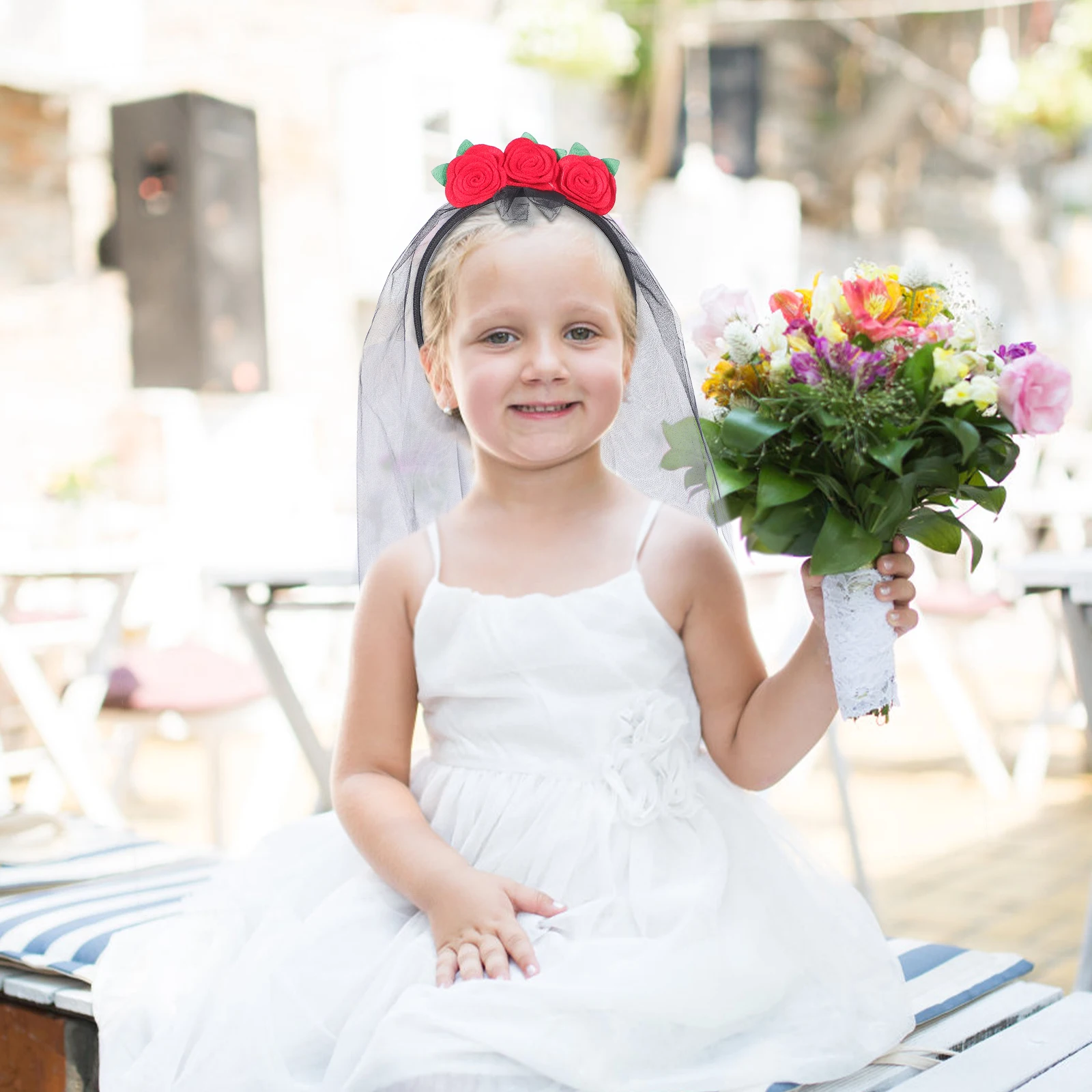 

Wedding Veil Headband Bridal Floral Crown Mesh Yarn Halloween Costume Cosplay Headpiece Headband Veil Goth Accessories