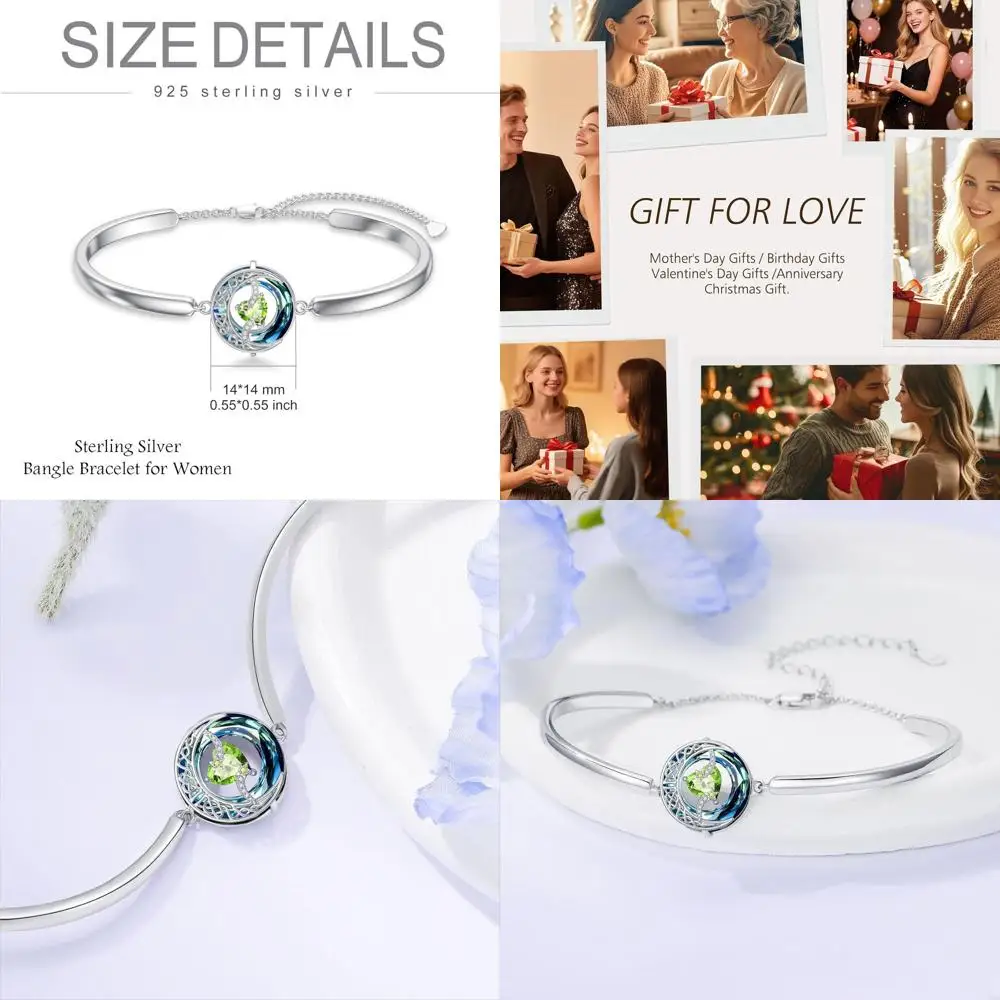 

Sterling Silver Moon & Star Birthstone Bangle, Blue Crystal Women's Bracelet - Perfect Christmas Gift for Wife or Girlfriend