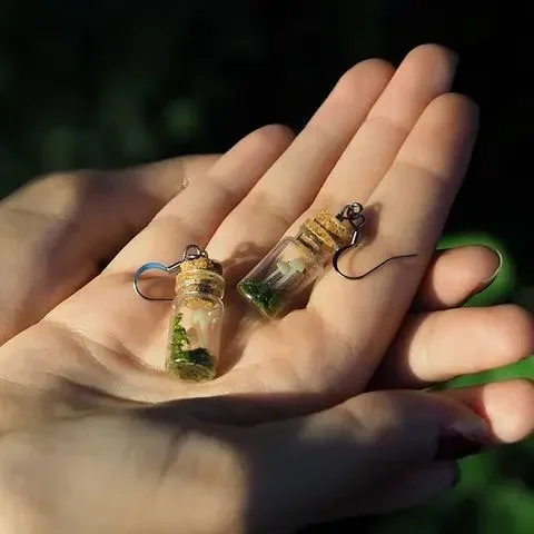 Small bottle of mushroom jar earrings, handmade fairy y2k earrings