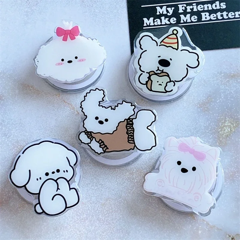 

Korean Cute Cartoon White Puppy For Magsafe Magnetic Phone Griptok Grip Tok Stand For iPhone 17 Wireless Charging Holder Bracket