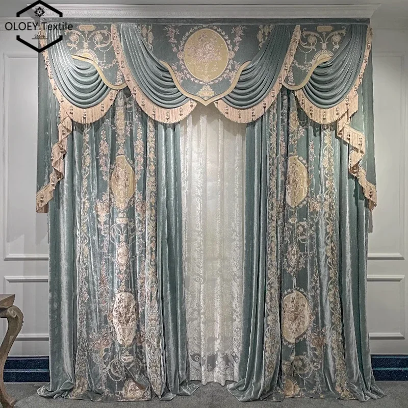 

High-end Custom Silk Velvet Curtains for Living Room Bedroom French Romantic Retro Embroidered Drapes for Villa High Windows