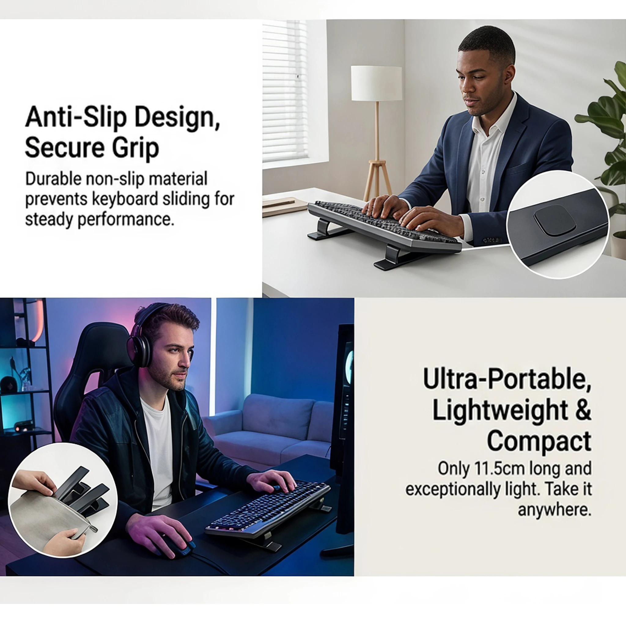 Portable Keyboard Riser Stand Ergonomic 15° Angle Non-Slip Keyboard Support Holder Lightweight Mini Desktop Keyboard Elevator