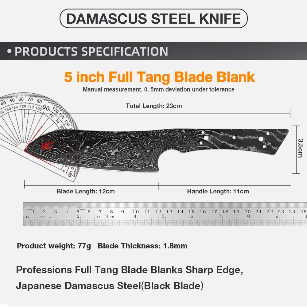 Santoku Knife Damascus Steel Blank Blade Full Tang, Heat-Treated, Sharp Edges DIY Japanese Knife Making Kitchen Knife Handmade view 3