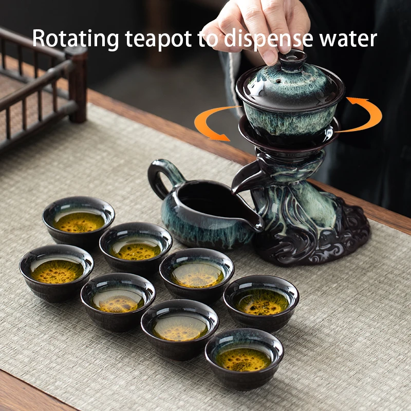 1 set of creative lazy tea set semi-automatic hand teapot magnetic rotating water guide tea set Chinese Kung Fu tea set