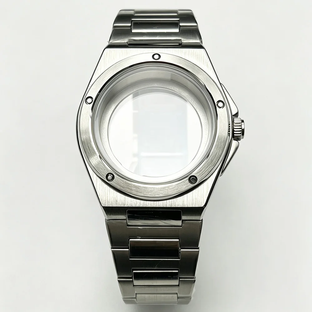 China Made Watch Case With Strap,40mm Case Diameter,Fits Multiple Movements,Stainless Steel Watch Shell For Mechanical Watch DIY