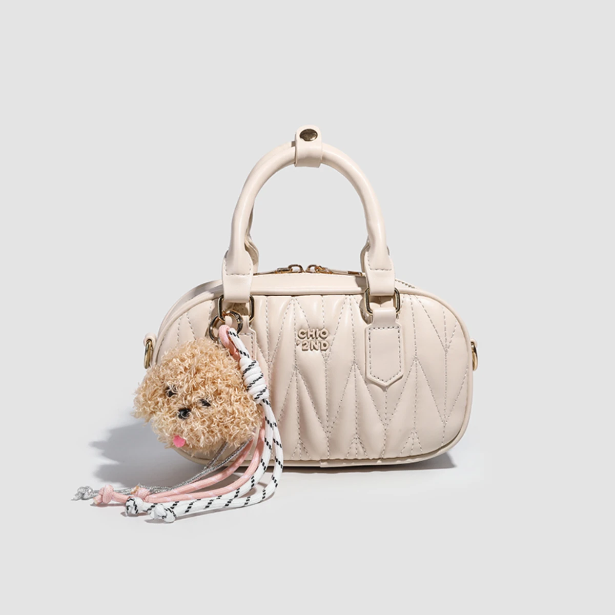 

JIOMAY 2025 New Women's PU Boston Bag Wrinkled Pillow Handbag with Puppy Charm, Fashionable Luxury Tote Bag for Work