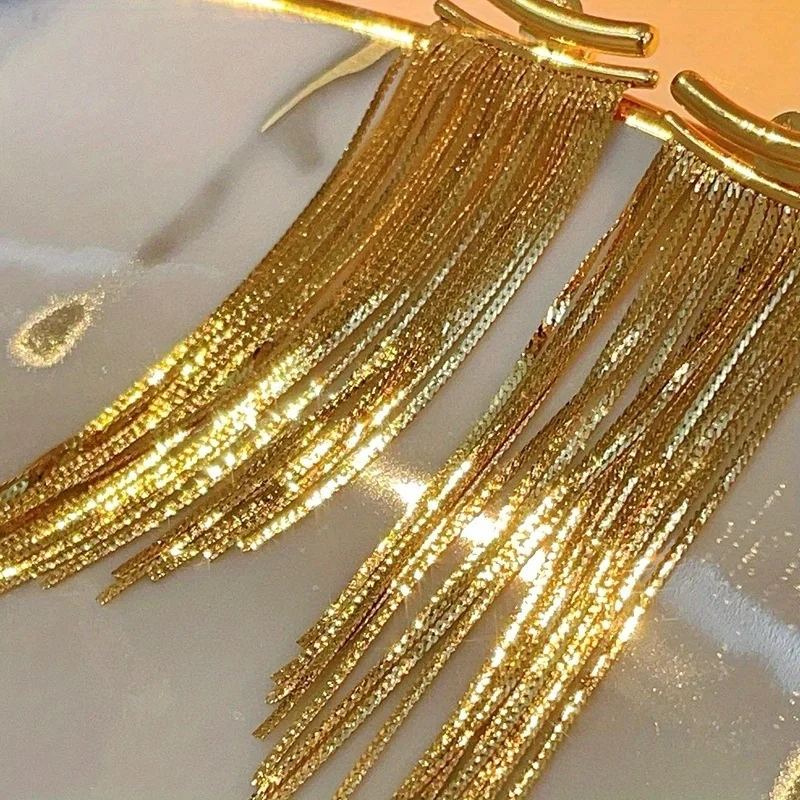 Fashion Exquisite Golden Color Tassel Earrings Women's Shining Elegant Earring Daily Party Banquet Jewelry Accessories Crafts