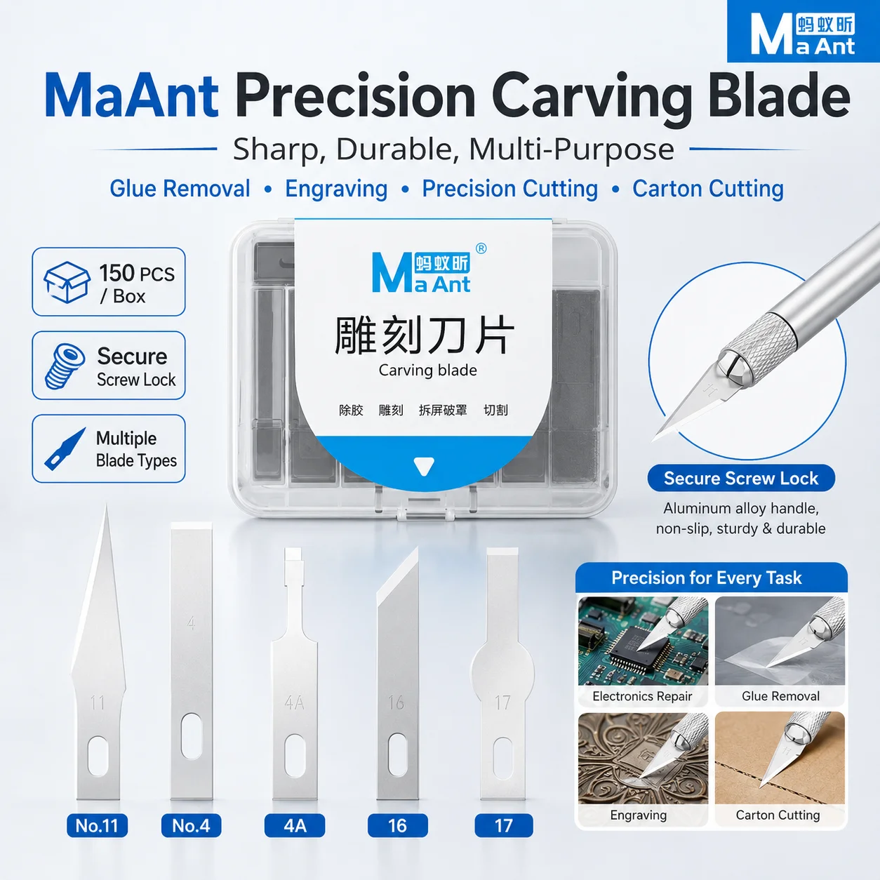 

MaAnt 150PCS #4A #4 #11 #17 Scalpel Knife Blades, Engraving Craft Blade Set for PCB Repair Glue Cutting Hand Tools