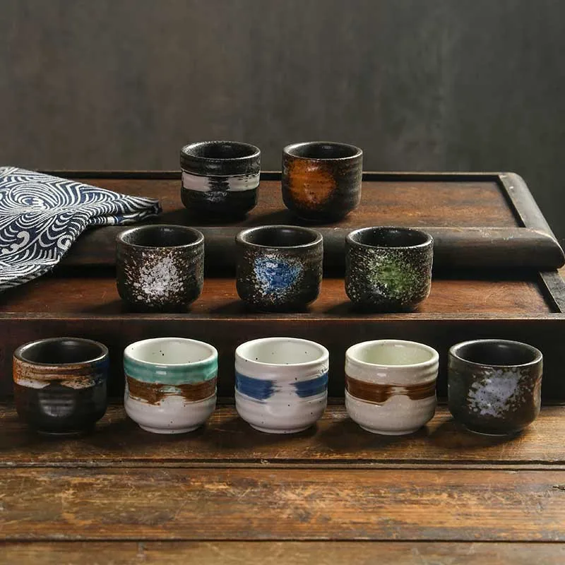 

Japanese Style Vintage Ceramic Wine Cup 50ml Irregular Mug Drinking Ware Restaurant Shochu Wine Glasses Mug Gift Home Decoration