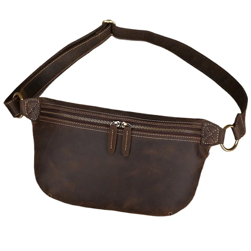 

Vintage Genuine Leather Messenger Bag for Men Crazy Horse Leather Casual Travel Chest Bag Hiking Purse Retro Style