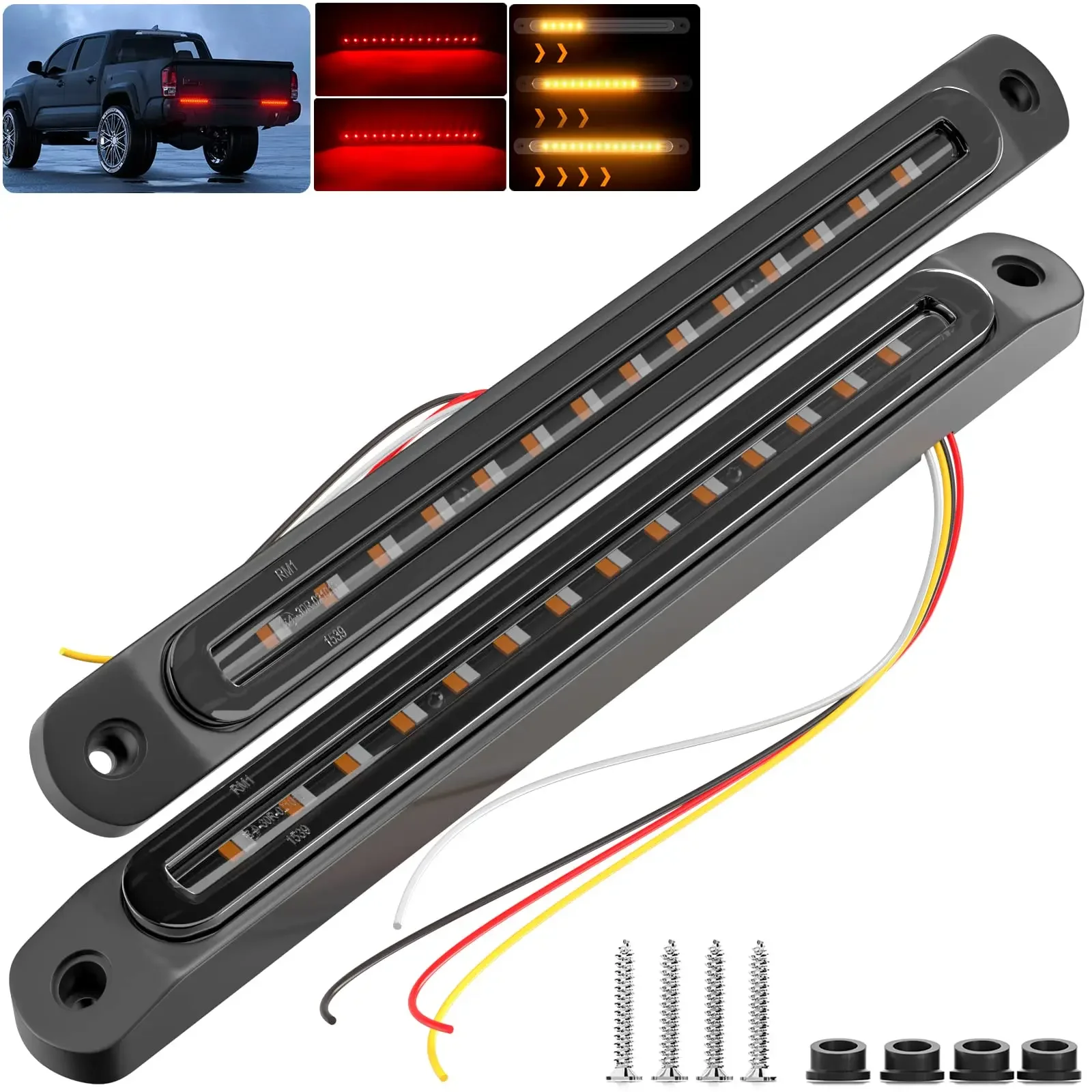 

2pcs Car Brake Stop Flowing Turn Signal Light 30LED Sequential Strobe Strip Waterproof 12-30V for Pickup Golf Cart Offroad Truck