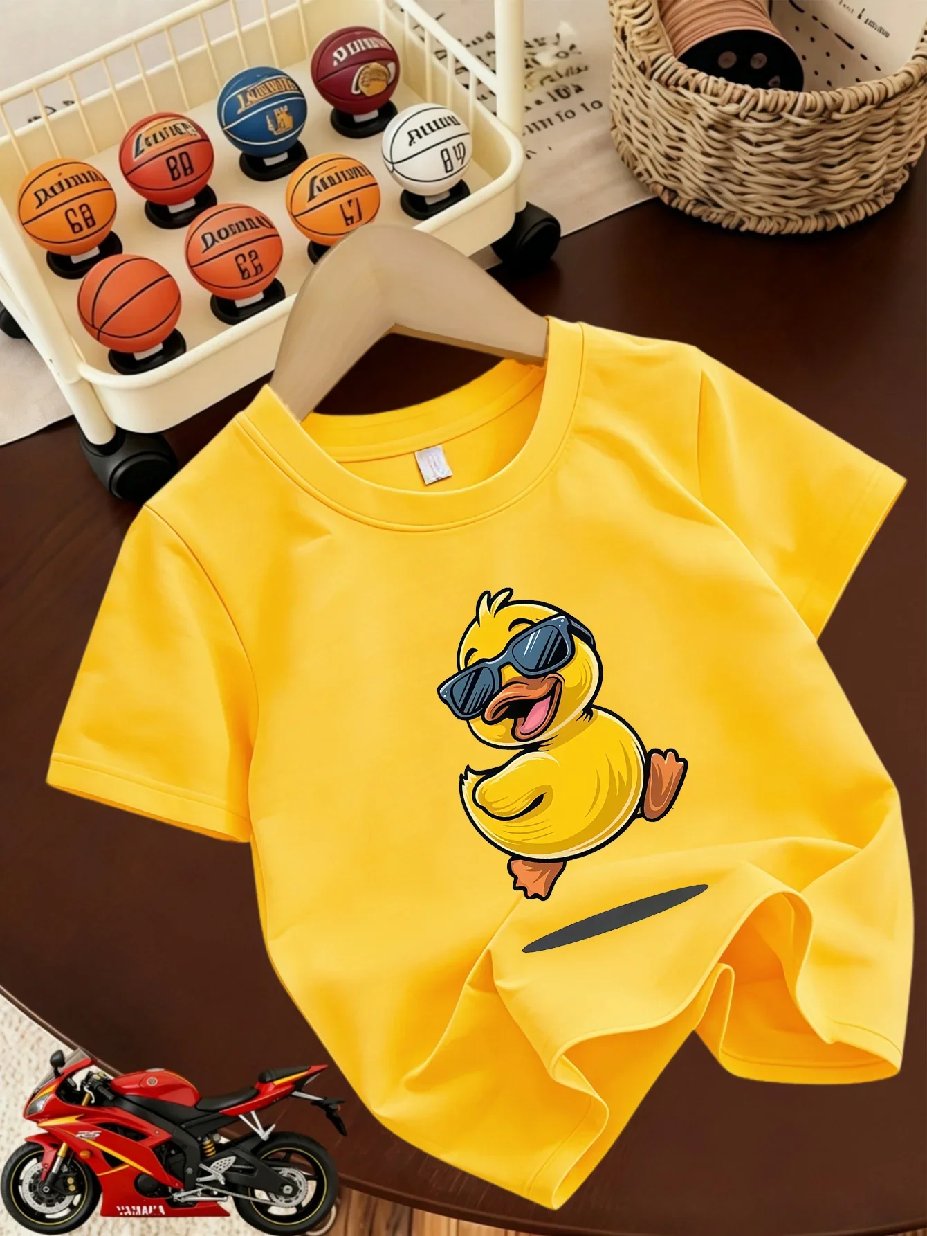 Fashion White Children Short Sleeve Top Funny Cool Yellow Duck Wearing Shades Graphic Casual Daily Tee