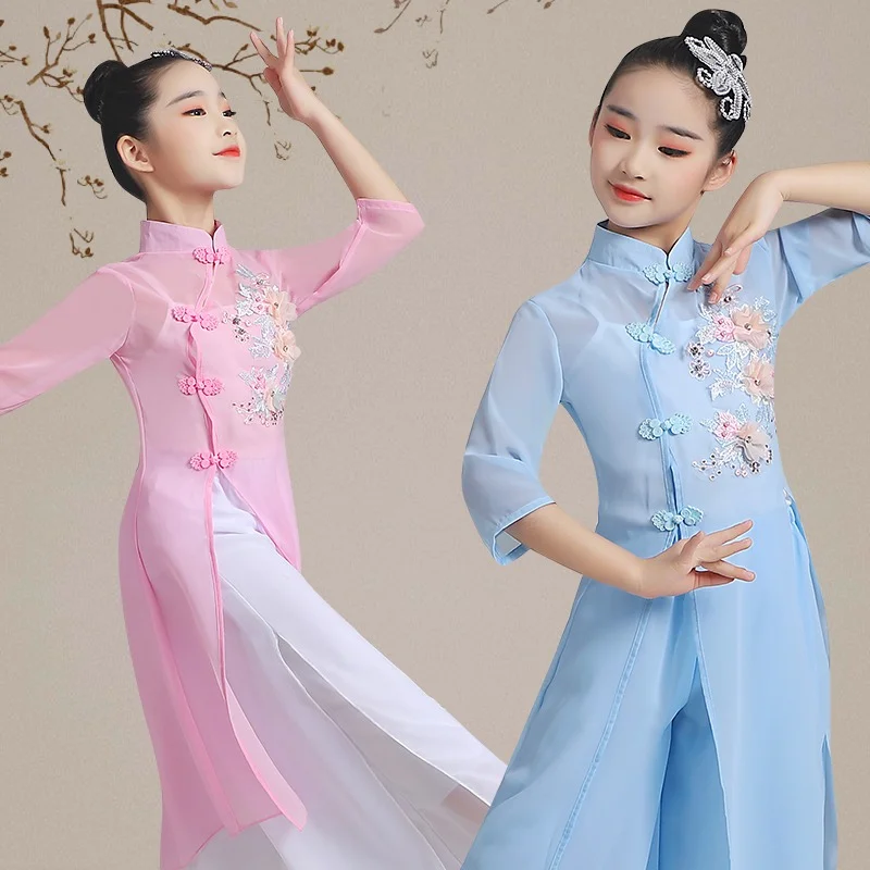 Vêtements de performance de danse du Nouvel An classique pour enfants, Vêtements de danse de style chinois, Vêtements de performance Guzheng pour filles, 2021