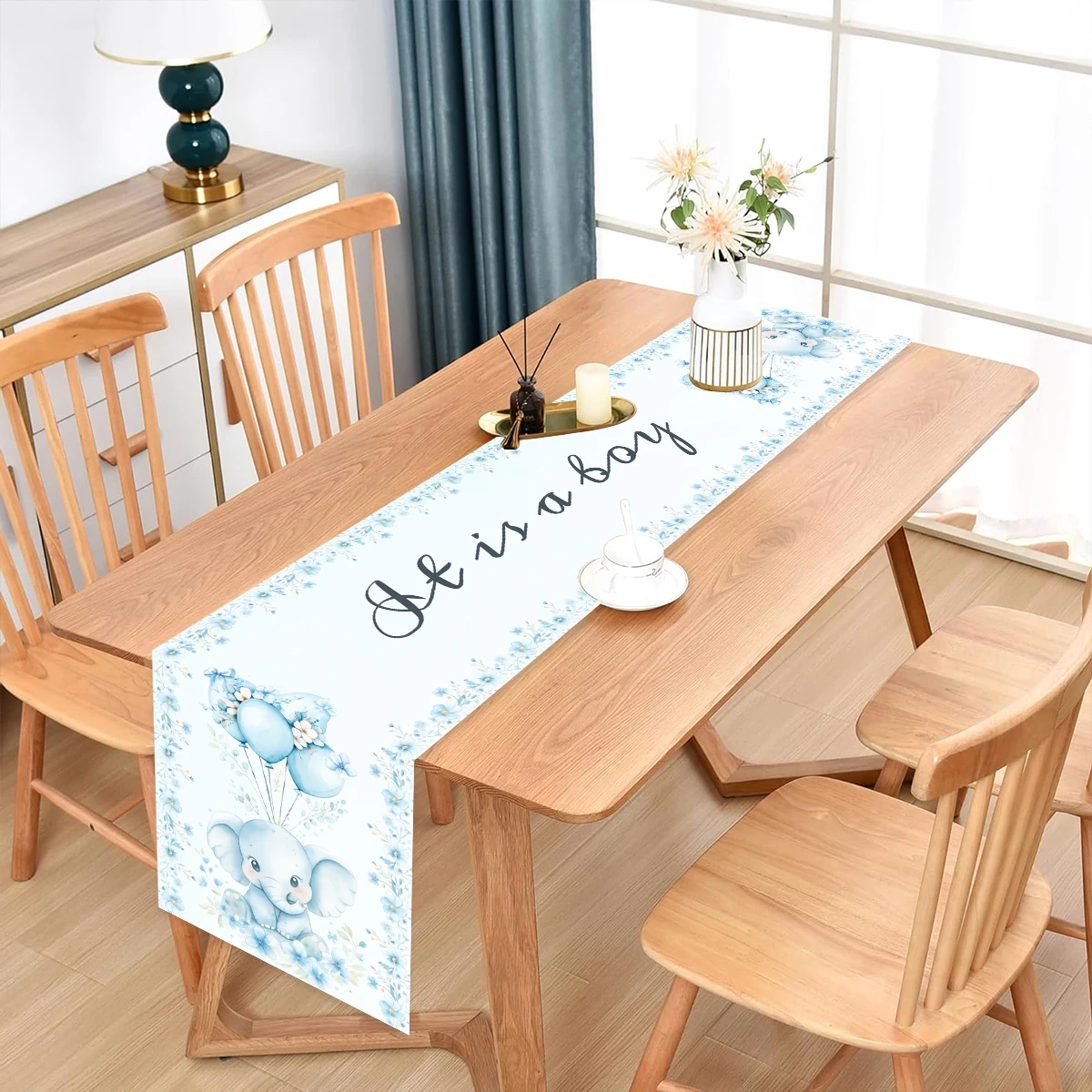 Blue Baby Elephant Theme Disposable Tableware Tablecloth Paper Plate Napkins for Baby Shower Decor Gender Reveal Party Supplies