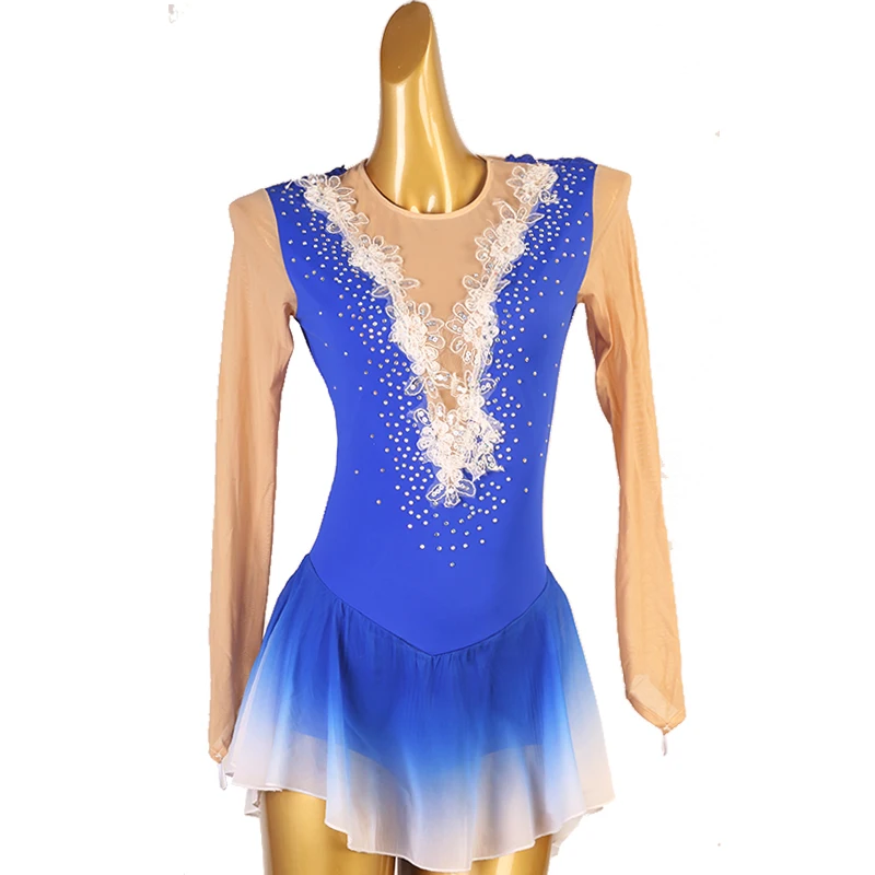 

Figure Skating Dress Women girl Ice Skating Dress Gymnastics Costume custom purple blue crystal rhinestone B201