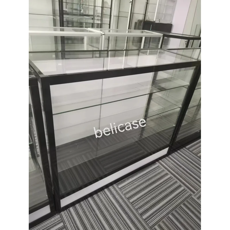 Customized-best seller store display showcase aluminum frame glass display with light smoke shop glass retail count